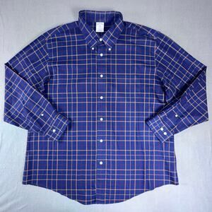 Brooks Brothers 1818 Regent XXL Blue Tan Plaid Button Down Non Iron Shirt